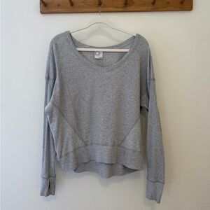 aerie Light Gray Waffle V-Neck Pullover XXS